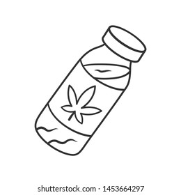 CBD drink linear icon. Weed product. Cannabis industry. Ganja cocktail. Relaxing beverage. Bottle with herbal liquid. Thin line illustration. Contour symbol. Vector isolated drawing. Editable stroke