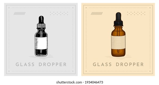 CBD dropper vintage retro vector illustration