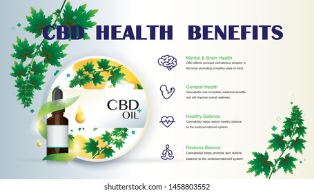 cbd health benefits,CBD hemp oil in your supplement regimen,vector infographic icon on white background and poster. - Shutterstock ID 1458803552