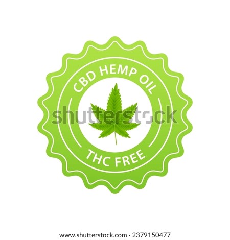 CBD hemp oil label, THC free icon, marijuana oil label. THC Free Stamp Icon. Vector illustration