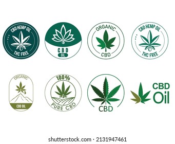 CBD Hemp Oil, Thc Free, Organic Cbd Oil, 100% Pure Cbd Icon Set Vector Illustration 