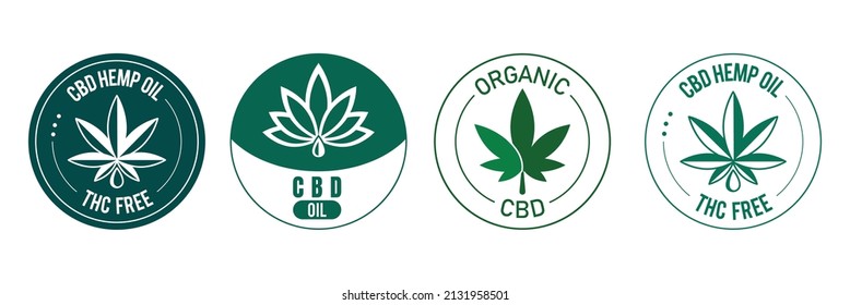 CBD Hemp Oil, THC Free, Organic CBD Icon Set Vector Illustration 