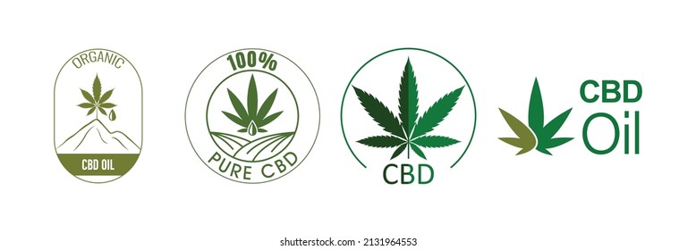 CBD Hemp Oil, THC Free, CBD Oil Organic CBD Icon Set Vector Illustration 