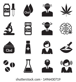 Cbd Icons. Black Flat Design. Vector Illustration.
