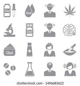 Cbd Icons. Gray Flat Design. Vector Illustration.