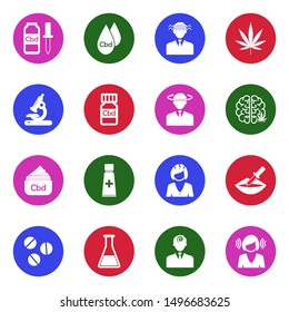 Cbd Icons. White Flat Design In Circle. Vector Illustration.