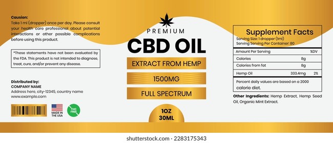 Vorlage für die Gestaltung der CBD-Kennzeichnung, Muster der Dropper-Flaschen, Design der Produktverpackung, Extrakt aus dem CBD-Öletikett