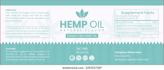 CBD Label Design Template, CBD Dropper Bottle Oil, Hemp Oil Label Template, Supplement Label Design, Product Packaging Design, Extract From Hemp, Bottle Label Design Vector Illustration