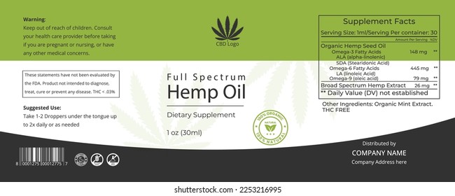 CBD Label Design Template, Hemp Oil Label Design and Product Packaging Design