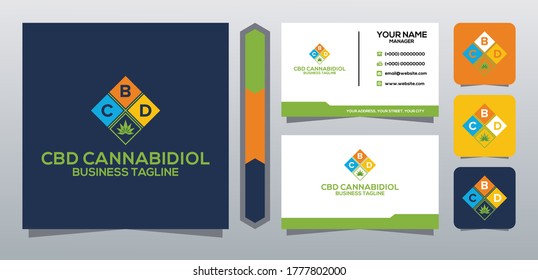  Vector de logotipo CBD con plantilla vectorial de tarjeta de negocio para CBD Cannabidiol Cannabis Hemp Marihuana Empresa Consultora de Salud