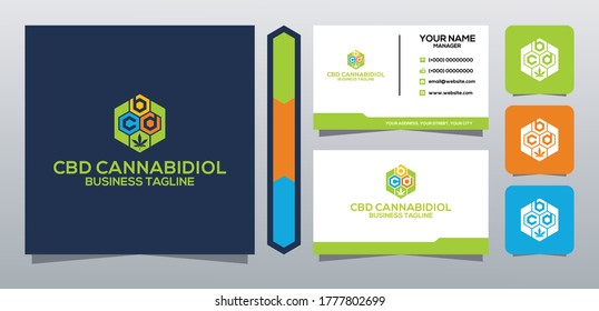 CBD logo vector  with business card vector template for CBD Cannabidiol Cannabis Hemp Marijuana Bussiness Consulting Health Company
