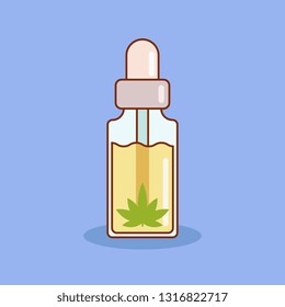 a CBD oil bottle in the blue background
