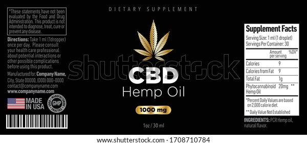 Cbd Oil Bottle Label Template Design Stock Vector Royalty Free