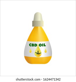 CBD Oil bottle. Marijuana leaf label. Hemp oil in a bottle. Stock vector illustration on isolated white background.
