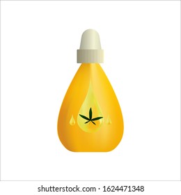 CBD Oil bottle. Marijuana leaf label. Hemp oil in a bottle. Stock vector illustration on isolated white background.