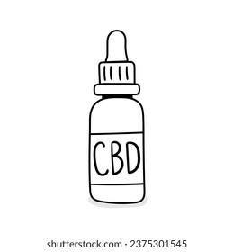 Cbd oil bottle vector icon in doodle style. Symbol in simple design. Cartoon object hand drawn isolated on white background.