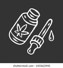 CBD oil chalk icon. Weed product. Cannabis industry. Medical uses of ganja. Hemp distribution, sale. Alternative medication. Marijuana legalization. Drug use. Isolated vector chalkboard illustration