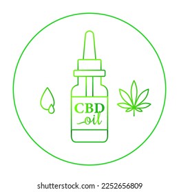 CBD oil concept with drops, glass bottle and cannabis leaf