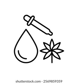 CBD oil drop icon Black and white outline vector