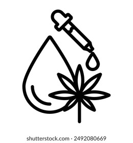CBD oil drop icon linear logo mark in black and white