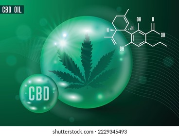 CBD oil drop sign vector illustration. Cannabis icon. Medical Use of Marijuana. Organic hemp. Droplet cannabidiol, cannabis oil. Marijuana leaf and hemp oil drop. CBD oil cannabis extract
