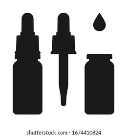 CBD oil dropper bottle (tincture). Cannabidiol Hemp drops with a pipette. Flat vector illustration isolated on white background.