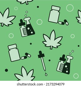 Patrón repetitivo de hojas de cáñamo de aceite CBD