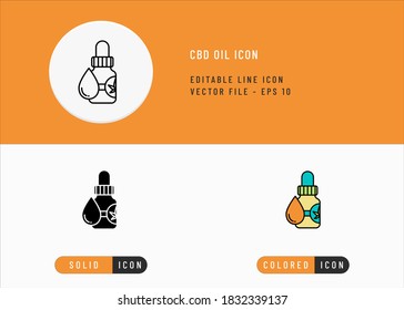 CBD oil icons set editable stroke vector illustration. Cannabis liquid drop concept. Icon line style on isolated background for ui mobile app, web design, and presentation.