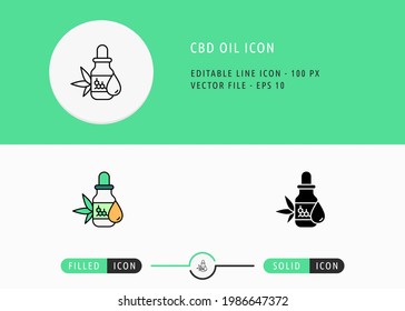 CBD oil icons set editable stroke vector illustration. Cannabis liquid drop concept. Icon line style on isolated background for ui mobile app, web design, and presentation.