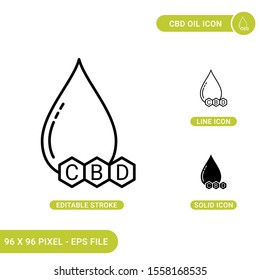 CBD oil icons set vector illustration with solid icon line style. Tincture cannabis oil concept. Editable stroke icon on isolated background for web design, infographic and UI mobile app.