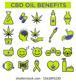 CBD oil icons set, Vector Illustration
