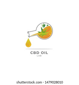 cbd oil with a lab flask bottle logo vector icon ilustration