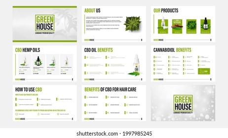 CBD oil products presentation templates with infographic elements.