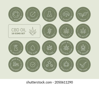 CBD-Öleigenschaften Vektorsymbole Set-Kollektion