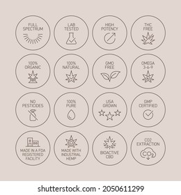 CBD oil properties vector icons set collection