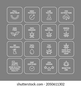 CBD-Öleigenschaften Vektorsymbole Set-Kollektion