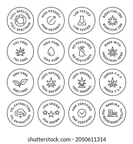 CBD oil properties vector icons set collection