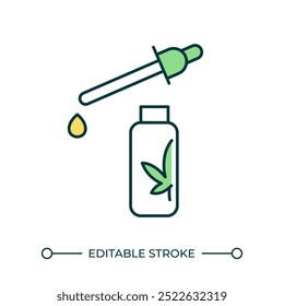 CBD oil RGB color icon. Dropper bottle with cannabis oil. Alternative medicine. Supplement. Organic product. Isolated vector illustration. Simple filled line drawing. Editable stroke