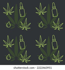 Diseño de patrones sin fisuras del aceite del CBD, plantilla de fondo de la repetición de cannabidiol, iconos del aceite de cannabis, vector de medicina alternativa del cáñamo, ilustración repetitiva del extracto hash, papel de pared superficial