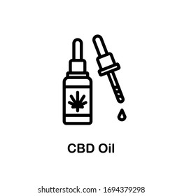 CBD Oil vector line icon. Isolated cannabis product illustration symbol of icon, sign for packaging, label, website, mobile app, logo UI design.
