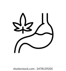 Extracto de hierba de CBD y el icono simple del estómago. Icono de línea de Vector de cannabis. Símbolo del logotipo de marihuana medicinal. Cápsulas de CBD para la salud mental, relajación y tratamiento de la depresión. Signo simple aislado en blanco b