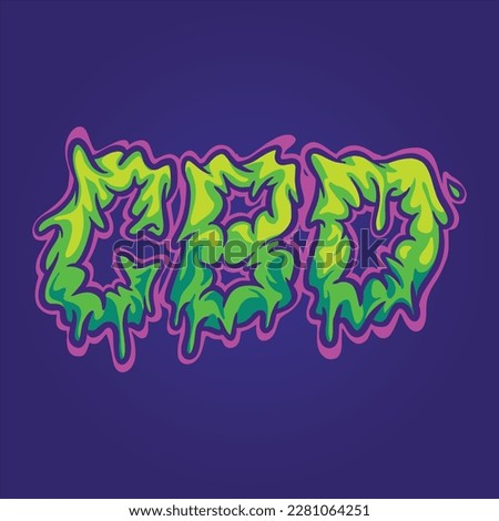 Cbd weed leaf melting text lettering word cartoon illustrations vector for your work logo, merchandise t-shirt, stickers and label designs, poster, greeting cards advertising business company or brand