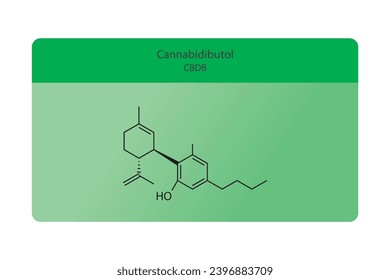 CBDB - Molekulare Skelettstruktur von Cannabidibutol. Cannabinoid-chemische Struktur, Vektorgrafik auf grünem Hintergrund.