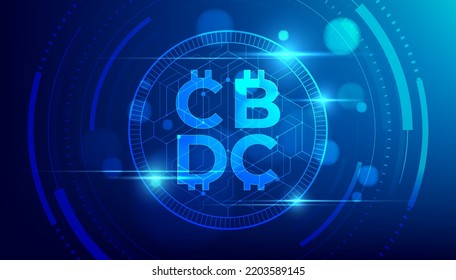 CBDC futuristic digital money on blue background. Central Bank Digital Currency banner vector.