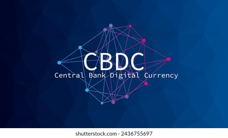CBDC money on blue gradient background. Central Bank Digital Currency vector. Neural pattern. Web banner template design