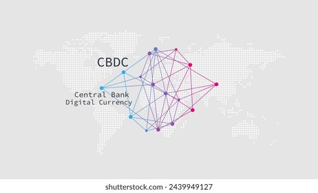 Dinero del CBDC. Fondo punteado del mapa mundial. Vector de moneda digital del Banco Central. Patrón neural. Diseño de plantilla de banner web