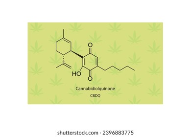 CBDQ - Estructura esquelética molecular de la Cannabidiolquinona. Ilustración vectorial de la estructura química del cannabis sobre fondo verde.
