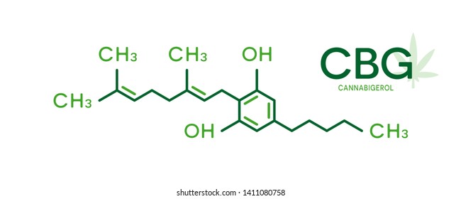 CBG molecular formula. Cannabigerol molecule structure on white background.