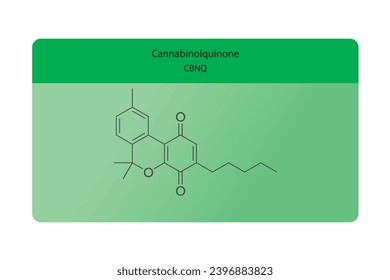 CBNQ - Cannabinolquinone molecular skeletal structure. Cannabinoid chemical structure vector illustration on green background.