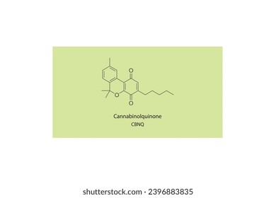 CBNQ - Cannabinolquinone molecular skeletal structure. Cannabinoid chemical structure vector illustration on green background.